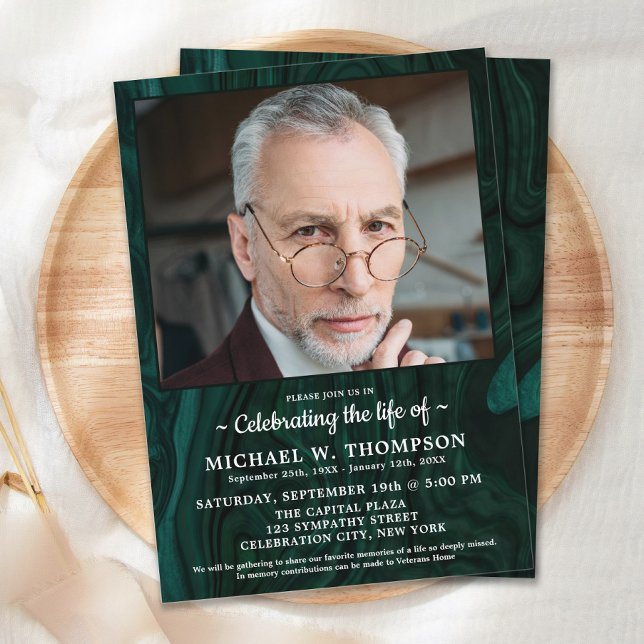 Green Marble Modern Funeral Celebration Of Life Invitation (Creator Uploaded)