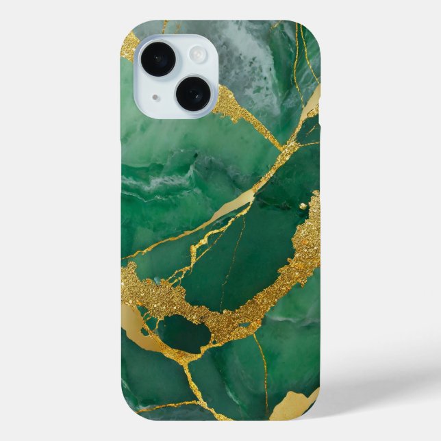 Green Marble Pattern with Gold Case-Mate iPhone Case (Back)