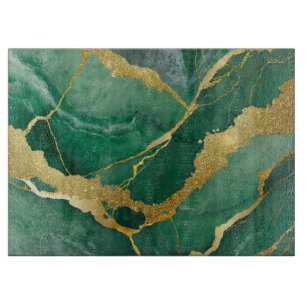 Green Marble Pattern with Gold Cutting Board