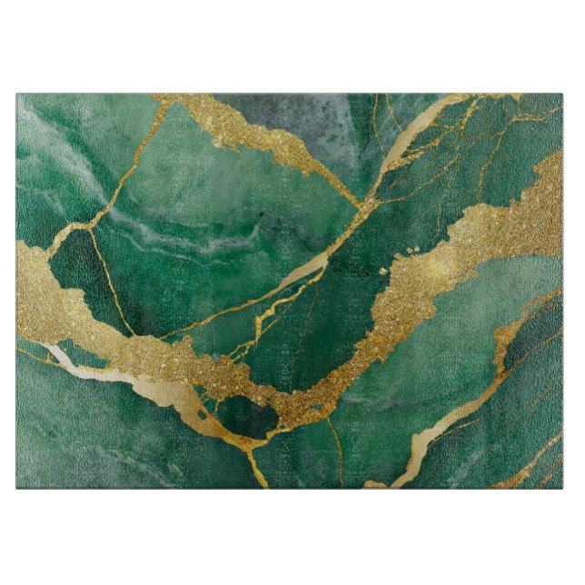 Green Marble Pattern with Gold Cutting Board (Front)