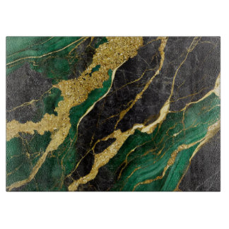 Green Marble Pattern with Gold Cutting Board