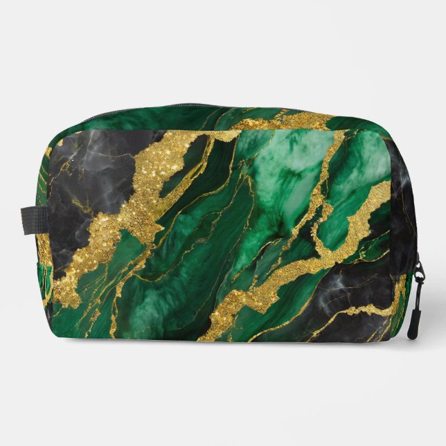 Green Marble Pattern with Gold Dopp Kit (Front)