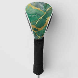Green Marble Pattern with Gold Golf Head Cover