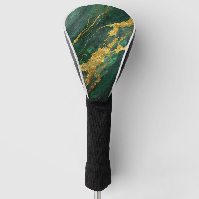 Green Marble Pattern with Gold Golf Head Cover (Front)