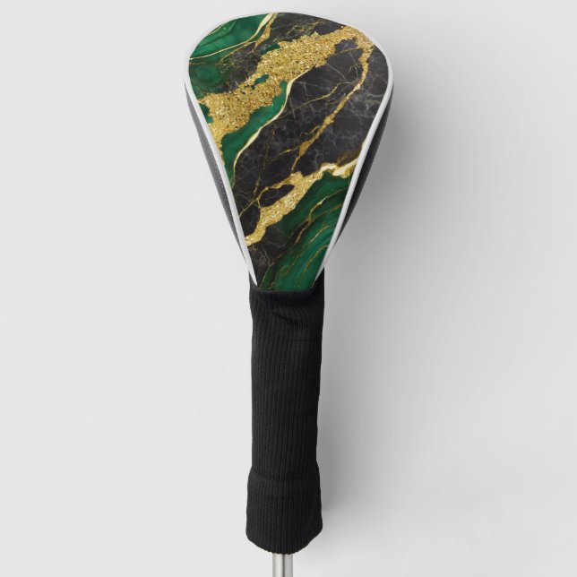 Green Marble Pattern with Gold Golf Head Cover (Front)