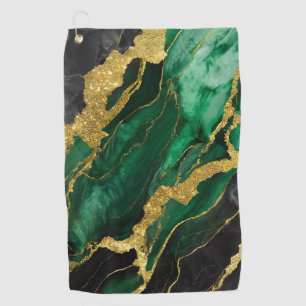 Green Marble Pattern with Gold Golf Towel