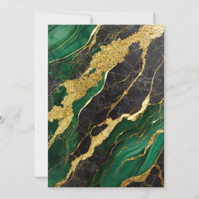 Green Marble Pattern with Gold Invitation (Front)