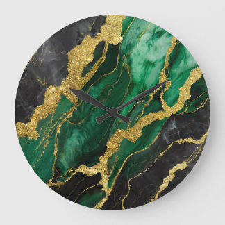 Green Marble Pattern with Gold Large Clock