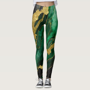 Green Marble Pattern with Gold Leggings