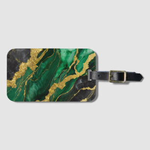 Green Marble Pattern with Gold Luggage Tag
