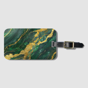 Green Marble Pattern with Gold Luggage Tag