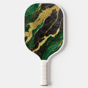 Green Marble Pattern with Gold Pickleball Paddle