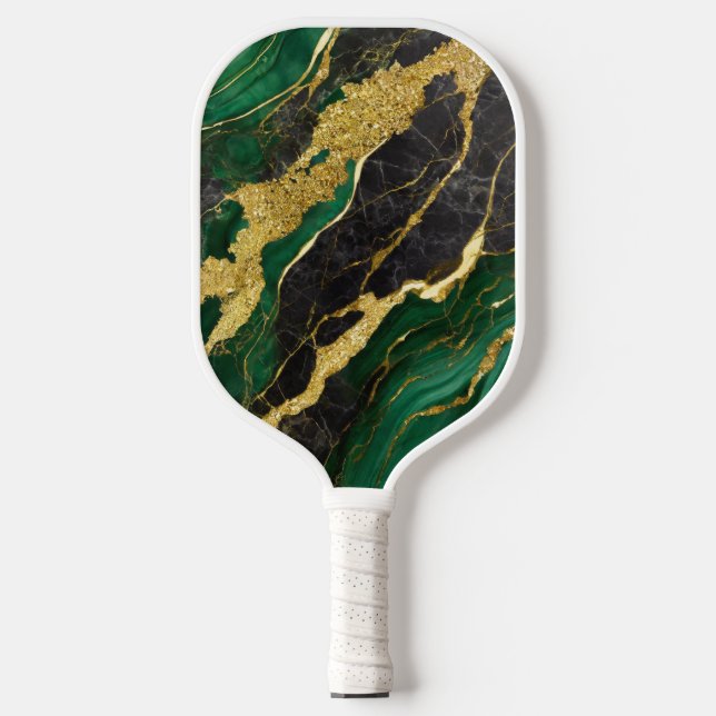 Green Marble Pattern with Gold Pickleball Paddle (Front)