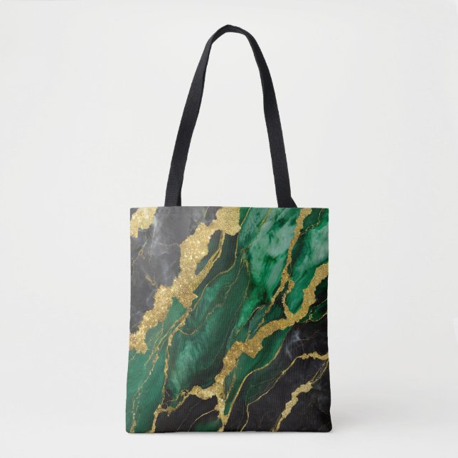 Green Marble Pattern with Gold Tote Bag (Front)