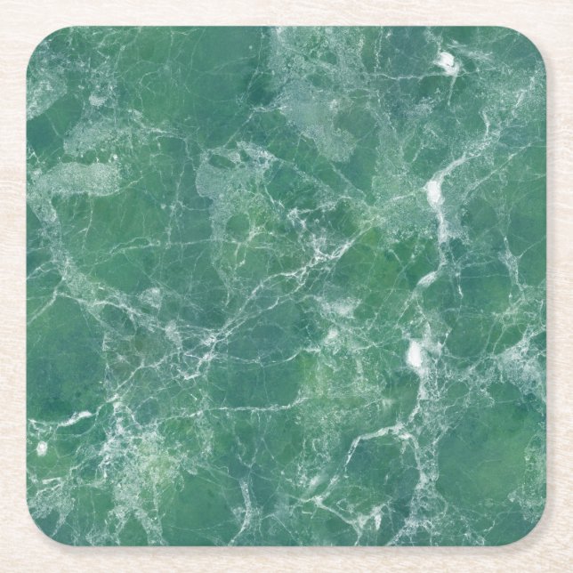 Green marble square paper coaster (Front)