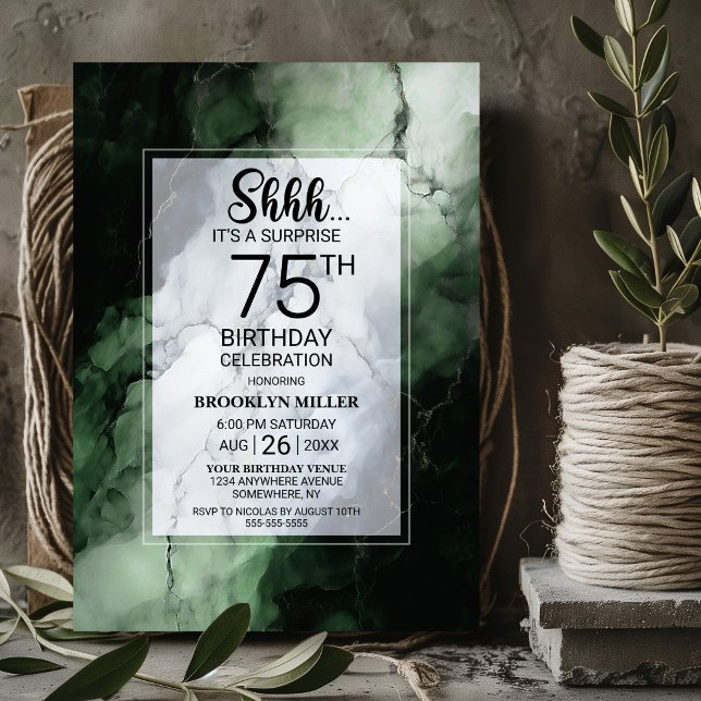 Green Marble Surprise 75th Birthday Party Invitation (Creator Uploaded)