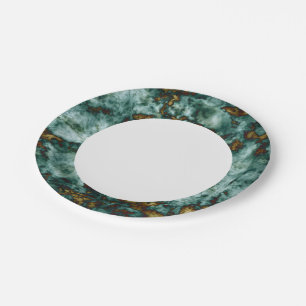 Green Marble Texture With Veins Paper Plate