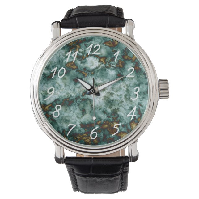 Green Marble Texture With Veins Watch (Front)