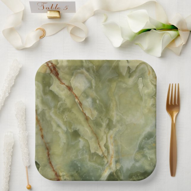 Green Marble Zen Paper Plate (Wedding)