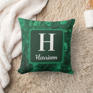 Green Marbled Gemstone Family Monogram Cushion