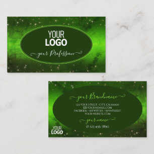 Green Marbled Pattern Cute Glitter Stars with Logo Business Card