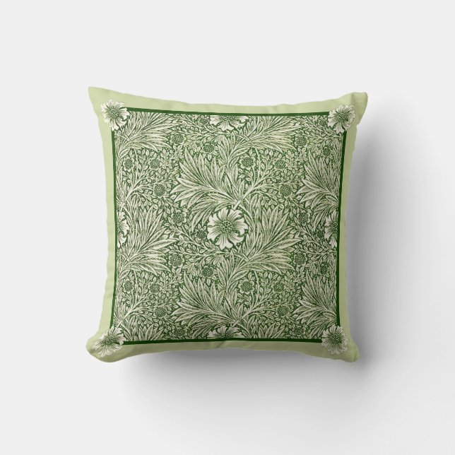 Green Marigolds - William Morris Cotton Cushion (Front)