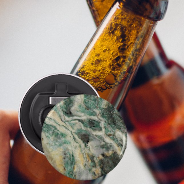 Green Mariposite Mineral Stone Pattern Bottle Opener (In Situ Beer Bottle)