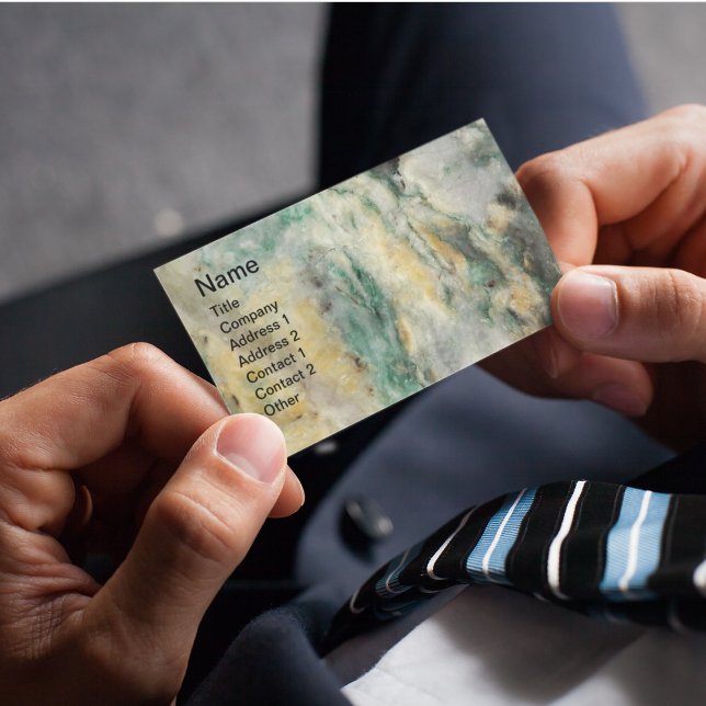 Green Mariposite Mineral Stone Pattern Business Card (In Situ Hand)