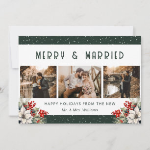 Green Married Newlywed Botanical Photo Holiday Card