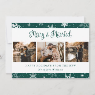 Green Married Newlywed Snowflake Photo Holiday Card