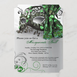 Green Masquerade Mask Ball Costume Halloween Invitation