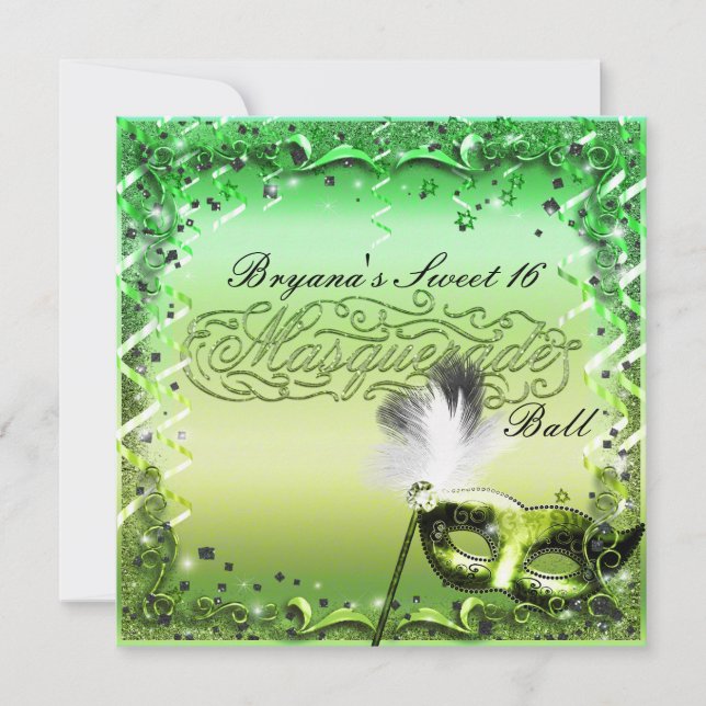 Green Masquerade Mask Elegant Ball Party Invitation (Front)