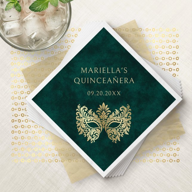 Green Masquerade Mask Elegant Quinceanera Napkin (Creator Uploaded)
