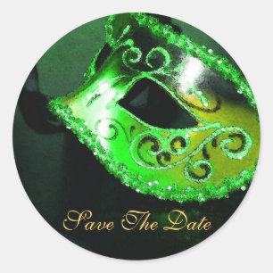 Green Masqurade Mask Elegant Save The Date Sticker
