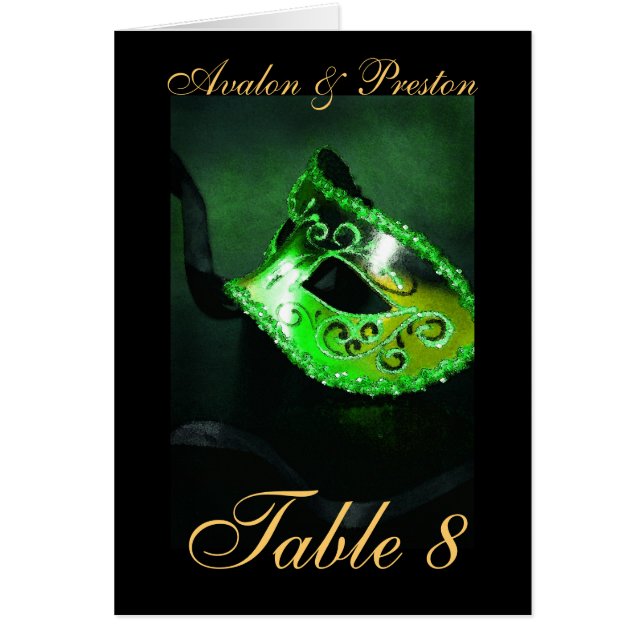 Green Masqurade Mask Table Number Card (Front)