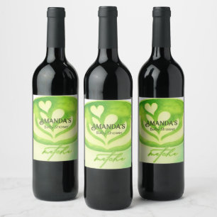 Green Matcha Cup Baby Shower Wine Label