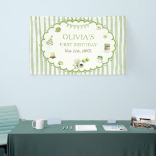 Green Matcha Stripes Birthday Banner