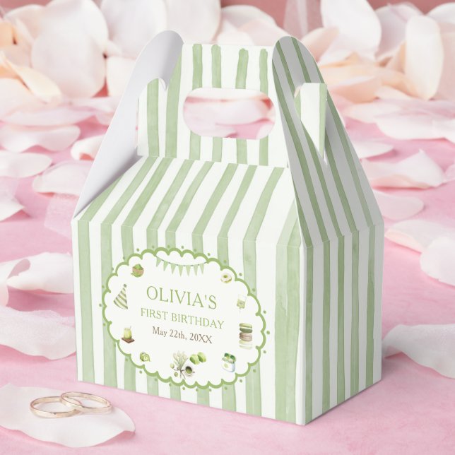 Green Matcha Stripes Birthday Favour Box (Wedding)