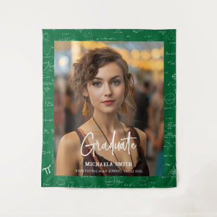 Green Math Handwritten Script Photo Graduation Tapestry