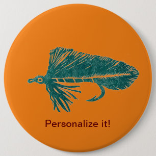Green Matuka streamer fly fishing, fly tying art 6 Cm Round Badge