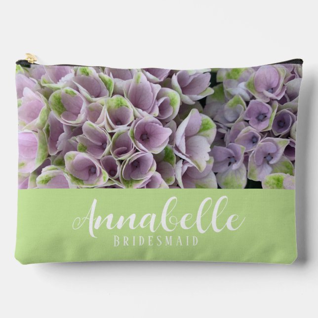 Green & Mauve Hydrangea Floral Accessory Pouch (Front)