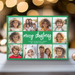 Green MCM - 10 Photo Collage - Merry Christmas Holiday Card<br><div class="desc">Use 10 square photos and make a unique and trendy Merry Christmas greeting with a rustic modern script on the front and a mid century modern half moon pattern on the back. If you need to move anything around,  click on the customise button to make changes.</div>