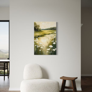 Green Meadow – Serene Wildflower Landscape Canvas Print