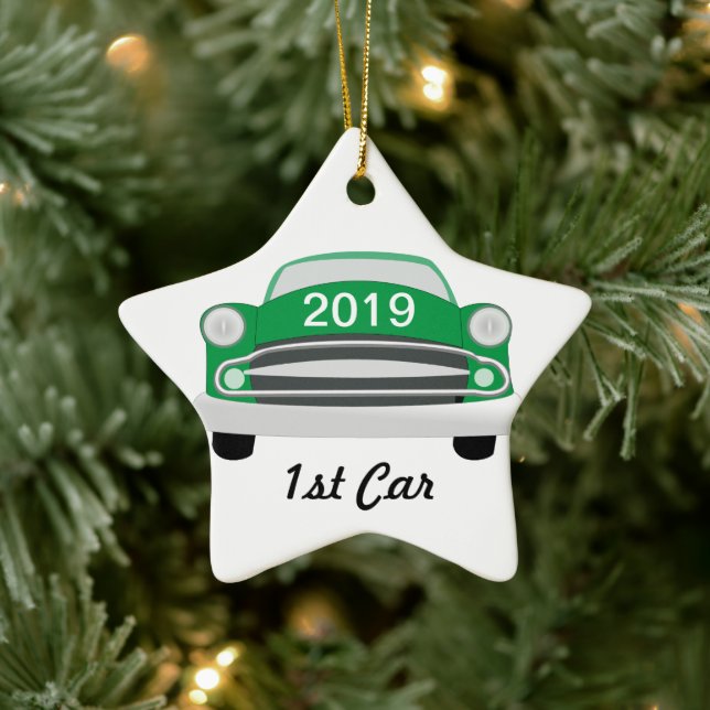 Green Mean Retro Car 1st Car Ceramic Tree Decoration (Tree)