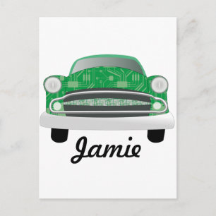Green Mean Retro Car Boy's Birthday Postcard