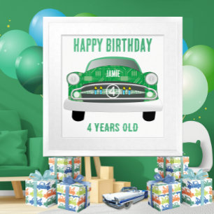 Green Mean Retro Car Boy's Birthday Poster