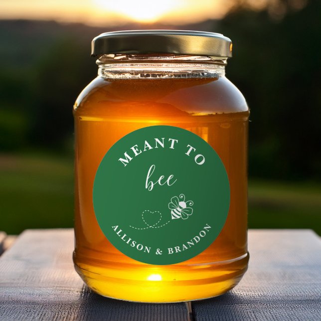 Green Meant to Bee Jar Label, Wedding Favor Honey  Classic Round Sticker (Creator Uploaded)