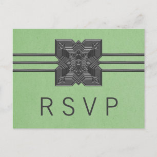 Green Medallion Border RSVP Postcard