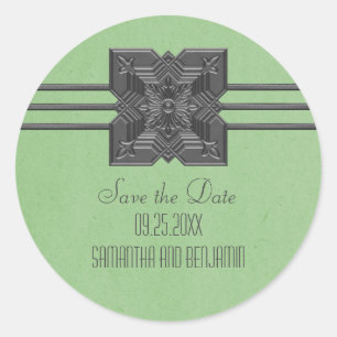Green Medallion Border Save the Date Stickers