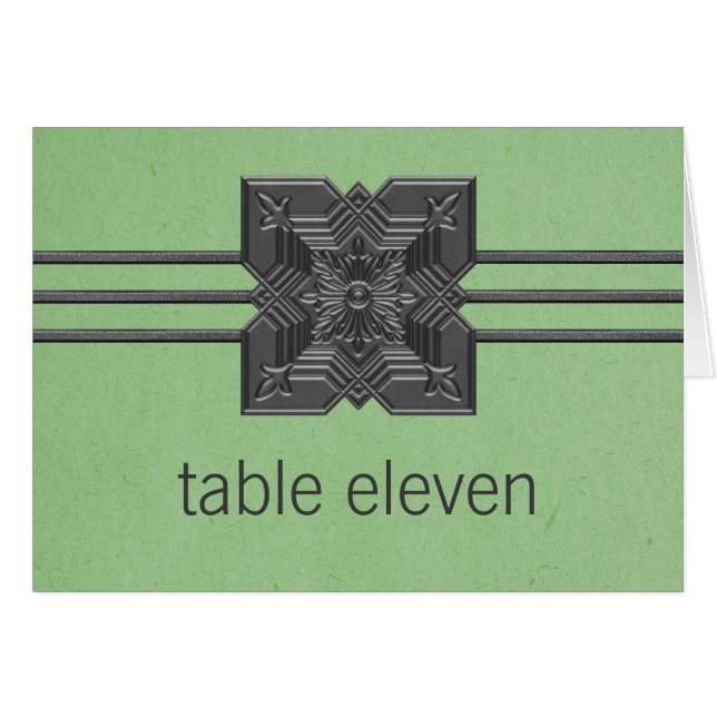 Green Medallion Border Table Number Card (Front Horizontal)